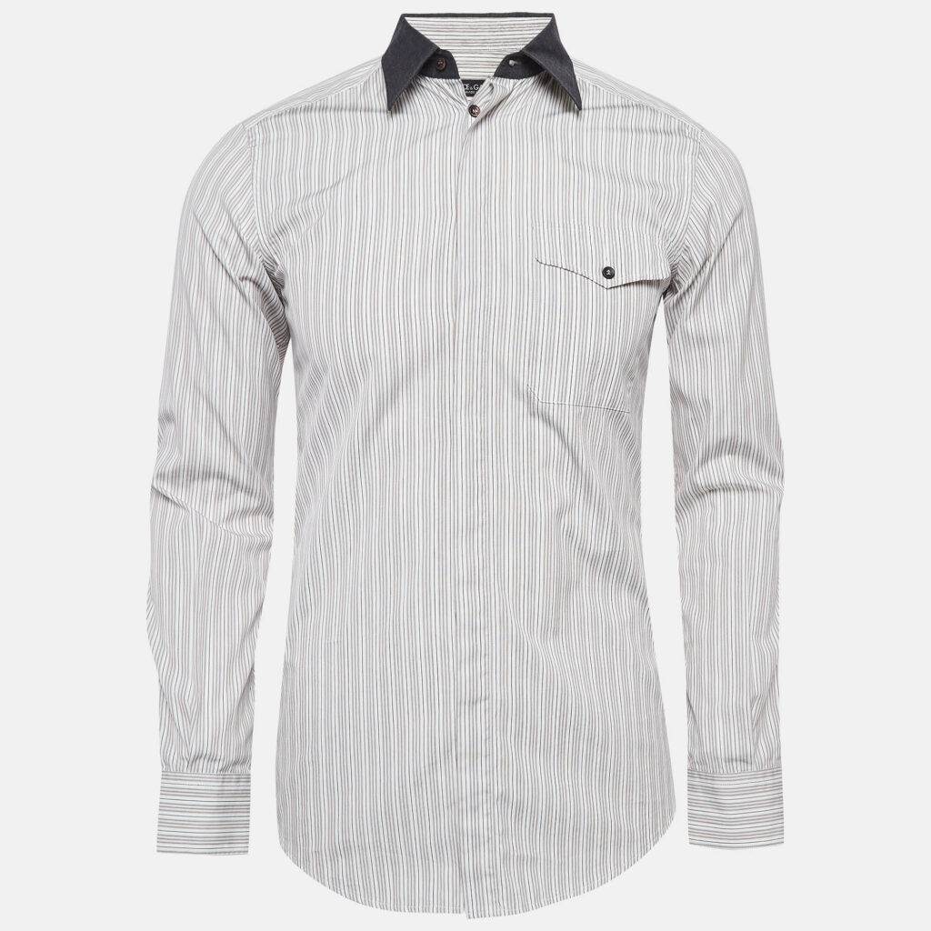 Dolce & Gabbana White Pinstripe Cotton Long Sleeve Shirt S