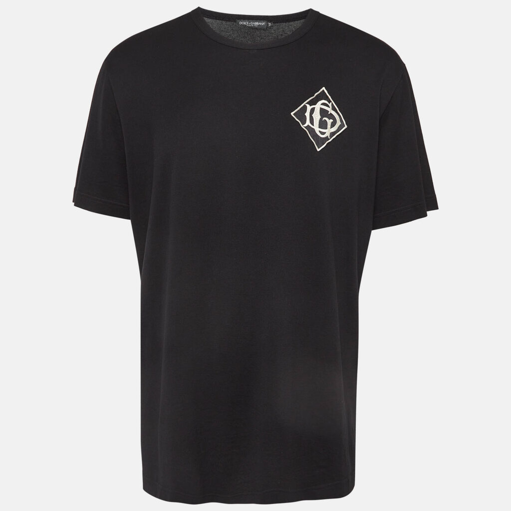 Dolce & Gabbana Black Embroidered Cotton Knit Crew Neck T-Shirt 4XL