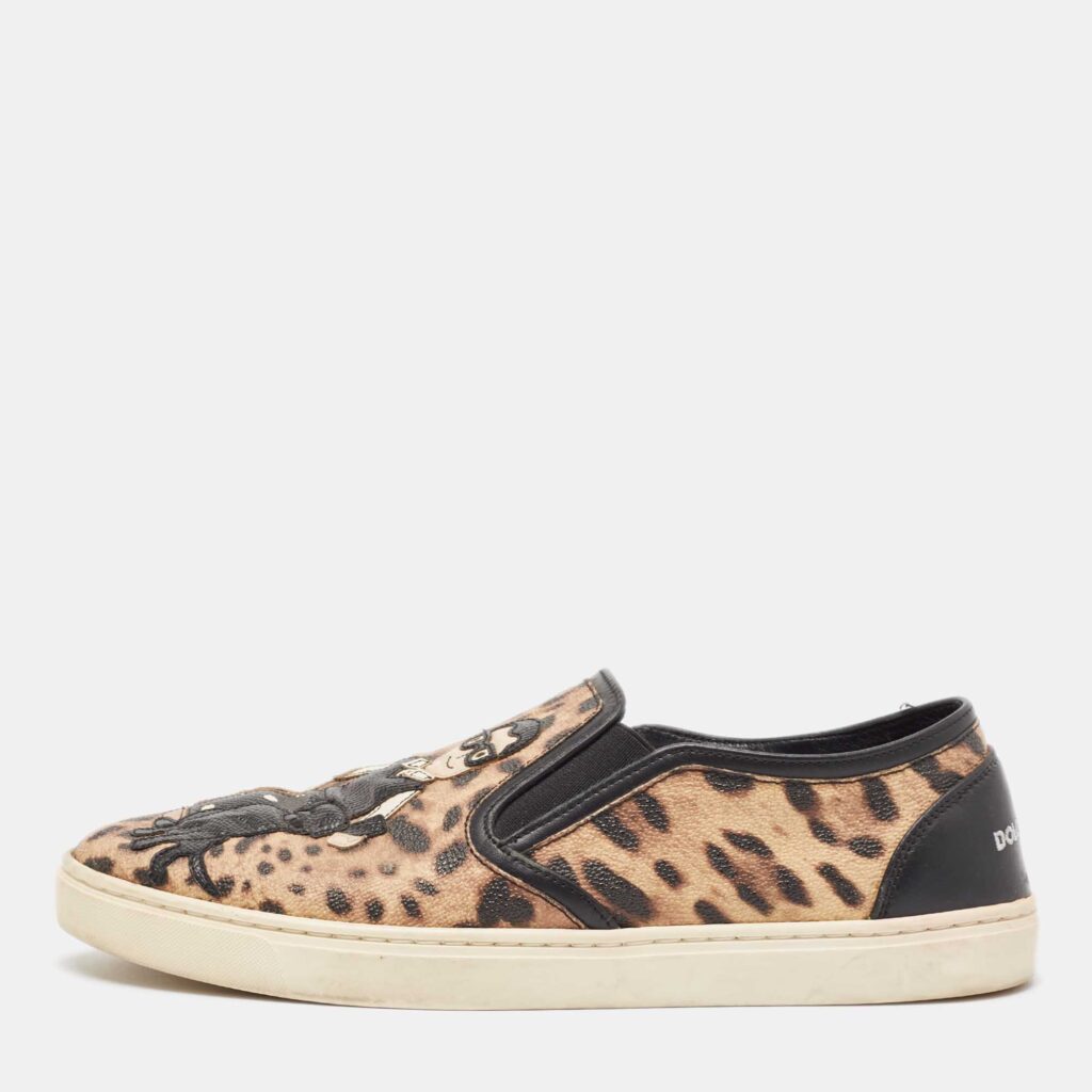 Dolce & Gabbana Brown/Black Leather Leopard print Slip On Sneakers Size 40.5 Dolce & Gabbana Brown/Black Leather Leopard print Slip On Sneakers Size 40.5
