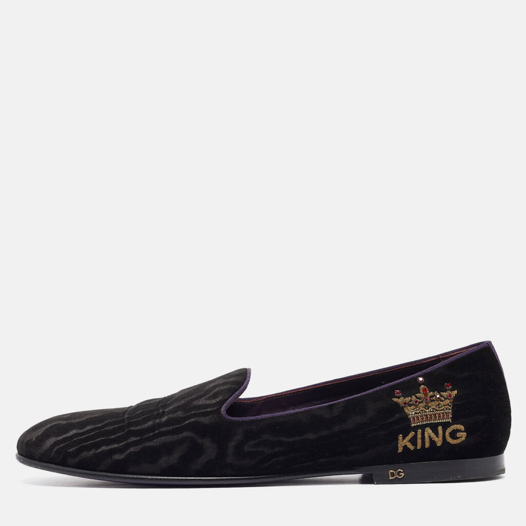 Dolce & Gabbana Black Velvet King Slip On Smoking Slippers Size 45 Dolce & Gabbana Black Velvet King Slip On Smoking Slippers Size 45