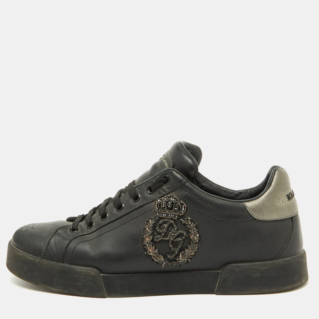 Dolce & Gabbana Black Leather Portofino Crown Patch Sneakers Size 41 Dolce & Gabbana Black Leather Portofino Crown Patch Sneakers Size 41