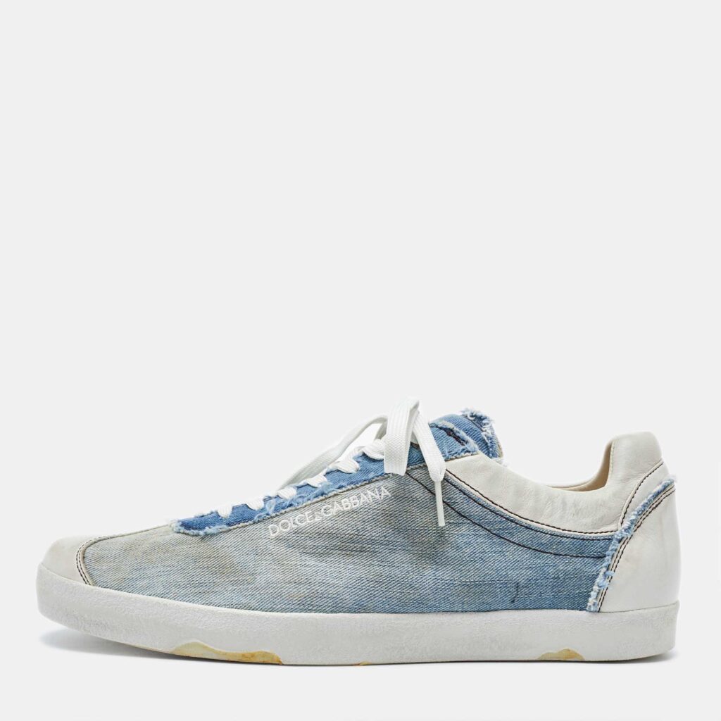 Dolce & Gabbana Blue/White Denim and Leather Lace Up Sneakers Size 44 Dolce & Gabbana Blue/White Denim and Leather Lace Up Sneakers Size 44