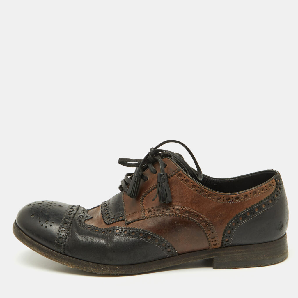 Dolce & Gabbana Black/Brown Brogue Leather Lace Up Derby Size 41.5 Dolce & Gabbana Black/Brown Brogue Leather Lace Up Derby Size 41.5