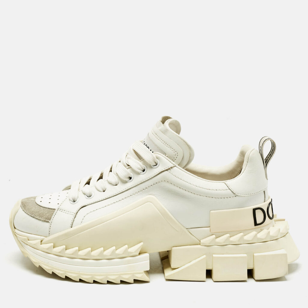 Dolce & Gabbana White Leather and Suede Super King Sneakers Size 40.5