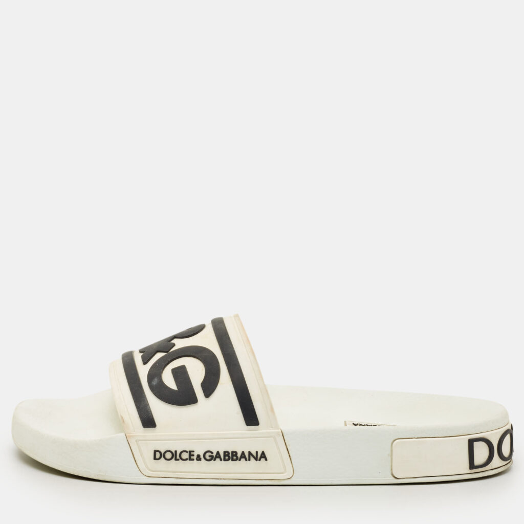 Dolce & Gabbana White/Black Rubber Logo Flat Slides Size 40 Dolce & Gabbana White/Black Rubber Logo Flat Slides Size 40