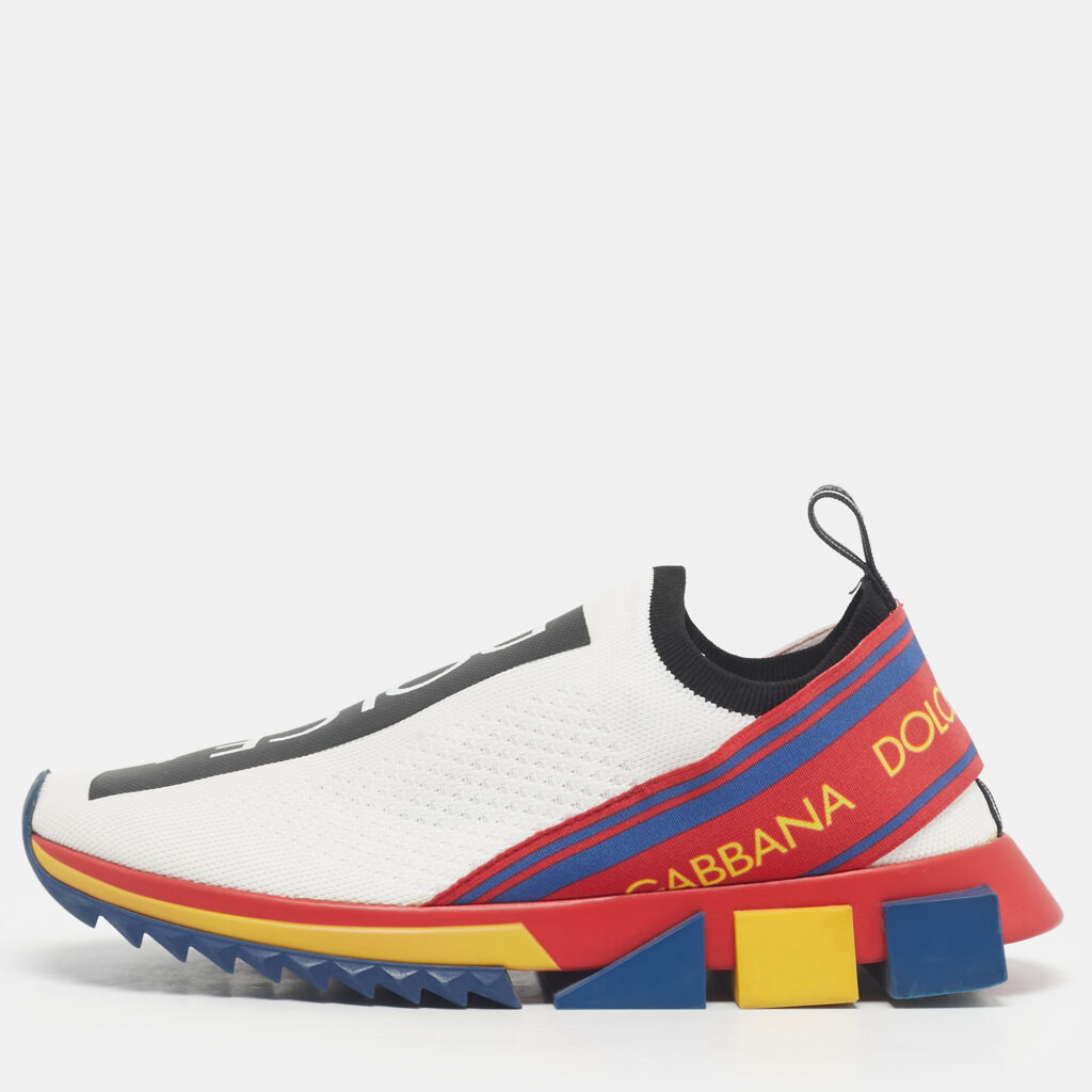 Dolce & Gabbana Black/Red Knit Fabric Sorrento Slip-On Sneakers Size 41.5 Dolce & Gabbana Black/Red Knit Fabric Sorrento Slip-On Sneakers Size 41.5