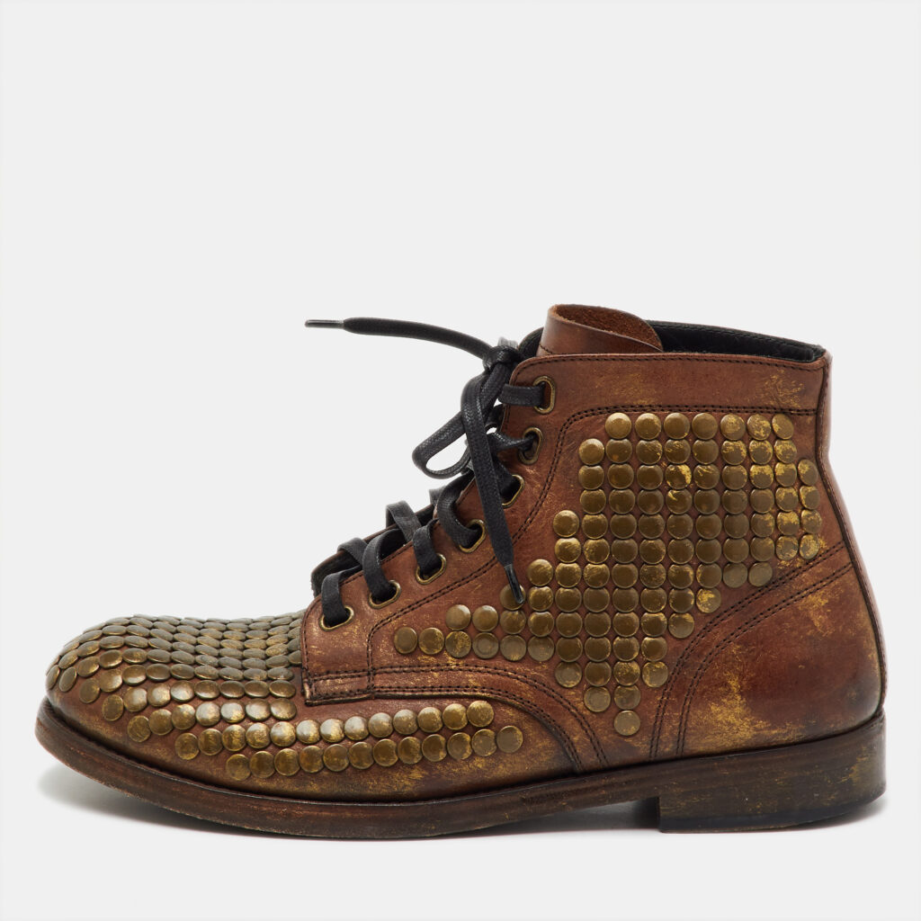 Dolce & Gabbana Brown Leather Runway Studs Cortina Lace Up Ankle Boots Size 41 Dolce & Gabbana Brown Leather Runway Studs Cortina Lace Up Ankle Boots Size 41