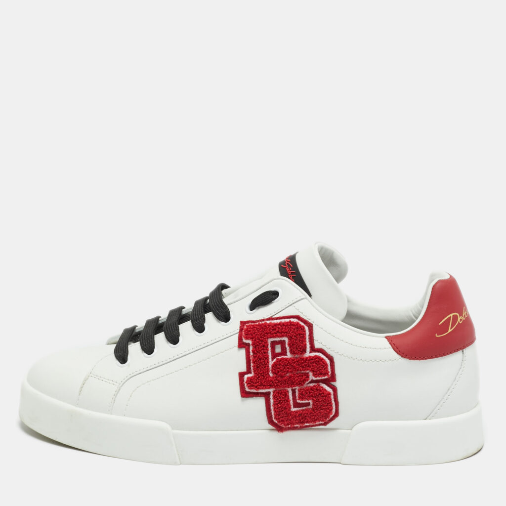 luxury-men-dolcegabbana-used-shoes-p1224166-001-1.jpg Dolce & Gabbana White/Black Leather logo Patch Portofino Sneakers Size 43.5
