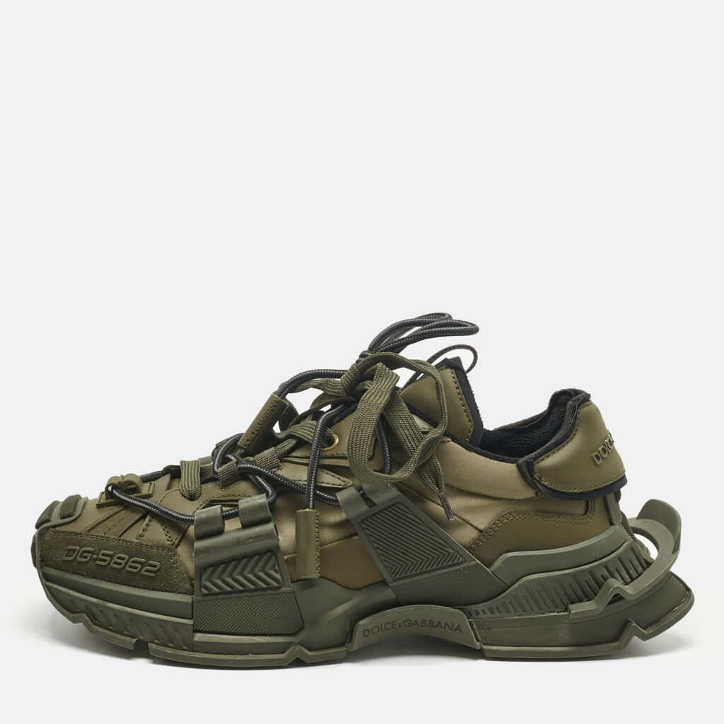Dolce & Gabbana Green Leather and Nylon Space Lace Up Sneakers Size 40 Dolce & Gabbana Green Leather and Nylon Space Lace Up Sneakers Size 40