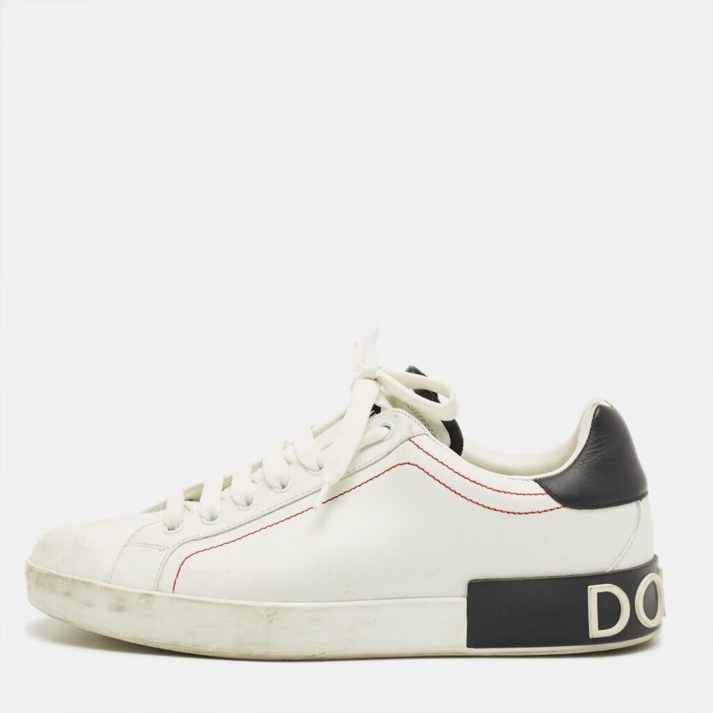 Dolce & Gabbana White/Black Leather Portofino Low Top Sneakers Size 42.5 Dolce & Gabbana White/Black Leather Portofino Low Top Sneakers Size 42.5