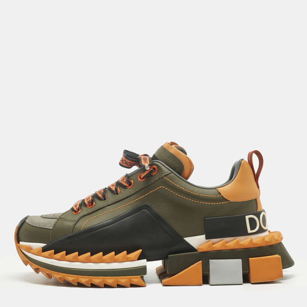 Dolce & Gabbana Green/Orange Leather Super King Platform Low Top Sneakers Size 40