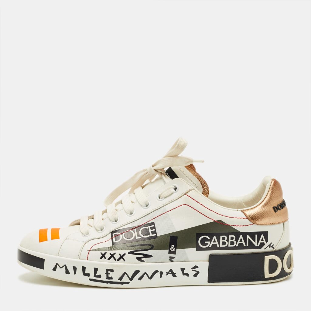 Dolce & Gabbana White Leather King Angels Portofino Low top Sneakers Size 43 Dolce & Gabbana White Leather King Angels Portofino Low top Sneakers Size 43