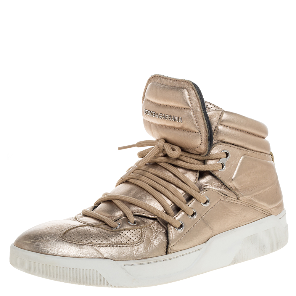 Dolce & Gabbana Metallic Gold Leather Flag High Top Sneakers Size 43 Dolce & Gabbana Metallic Gold Leather Flag High Top Sneakers Size 43