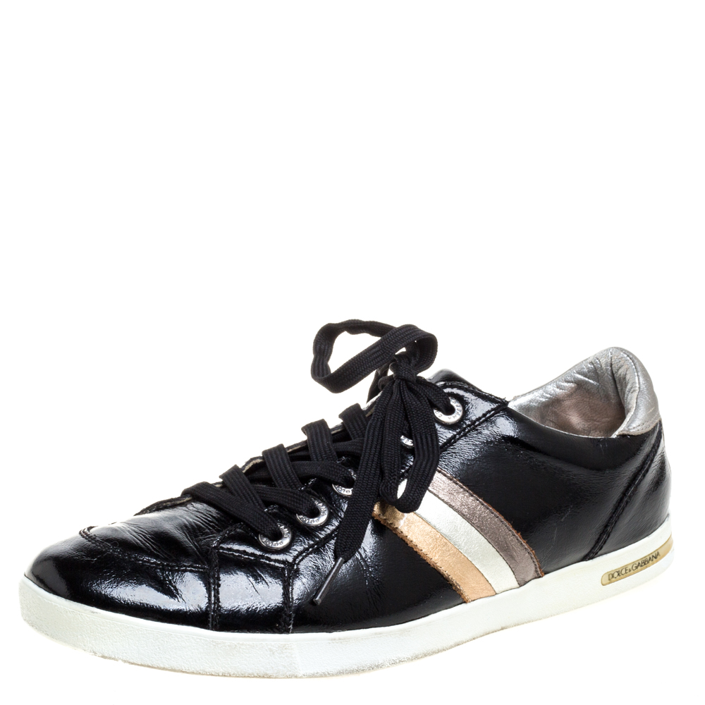 Dolce & Gabbana Black Patent Leather Low Top Sneakers Size 41 Dolce & Gabbana Black Patent Leather Low Top Sneakers Size 41