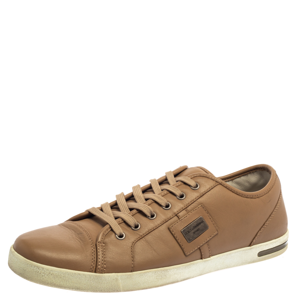 Dolce & Gabbana Beige Leather Cap Toe Low Top Sneakers Size 45 Dolce & Gabbana Beige Leather Cap Toe Low Top Sneakers Size 45