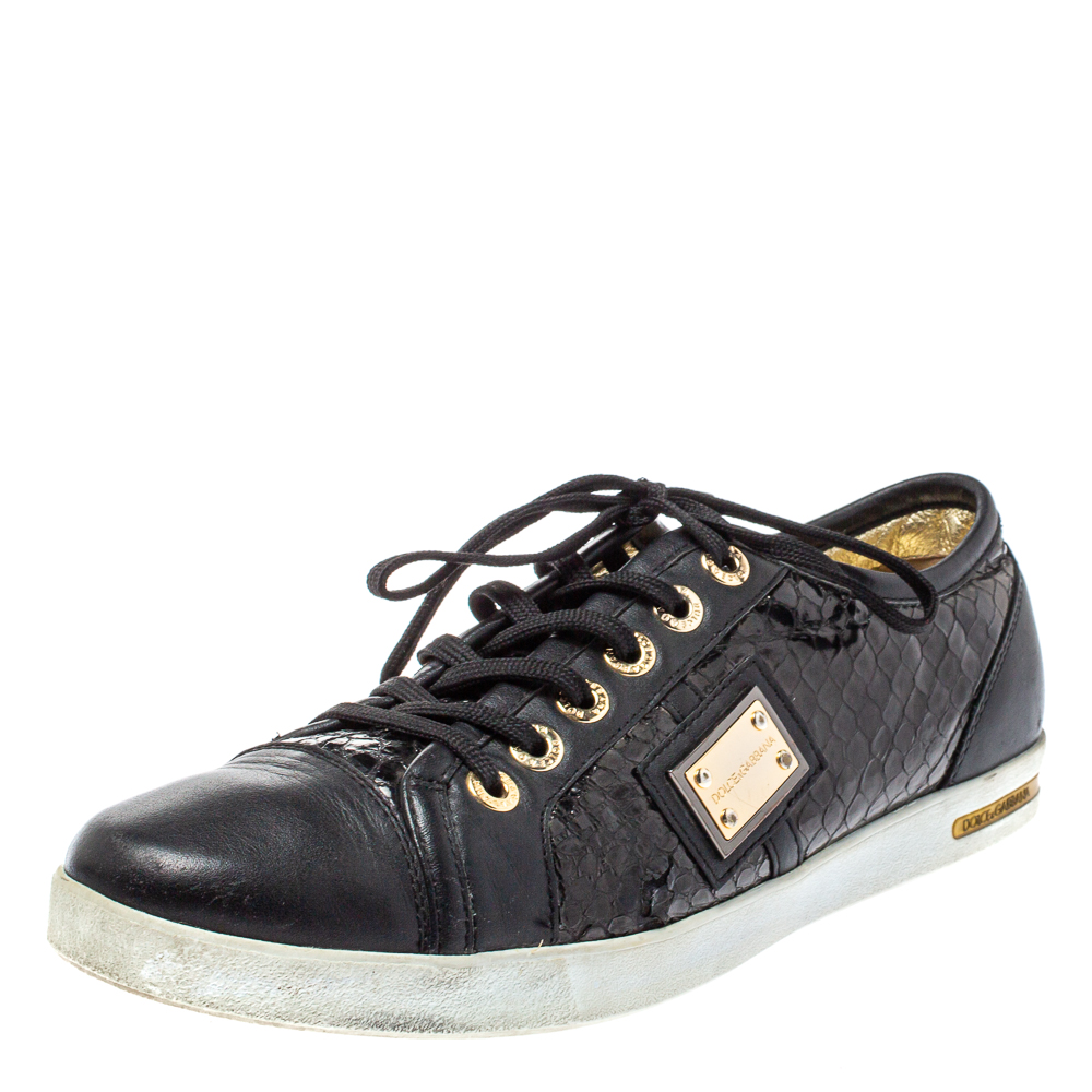 Dolce & Gabbana Black Python Embossed And Leather Low Top Sneakers Size 41 Dolce & Gabbana Black Python Embossed And Leather Low Top Sneakers Size 41