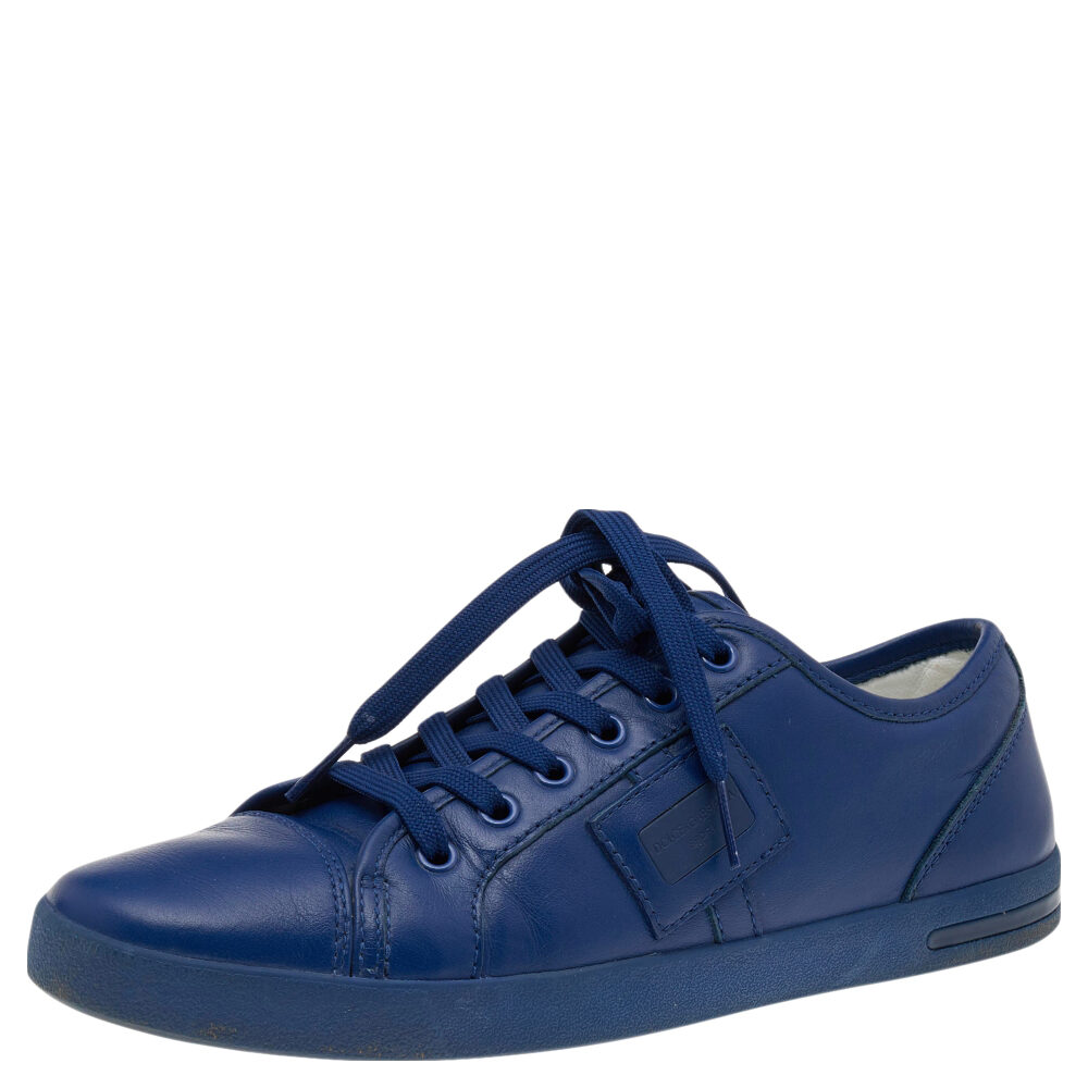 Dolce & Gabbana Blue Leather Logo Plaque Low Top Sneakers Size 39 Dolce & Gabbana Blue Leather Logo Plaque Low Top Sneakers Size 39