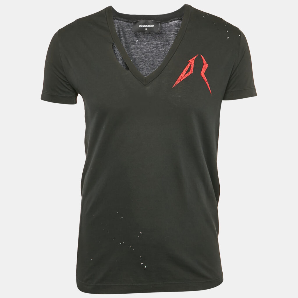 Dsquared2 Black Cotton V-Neck Distressed T-Shirt M