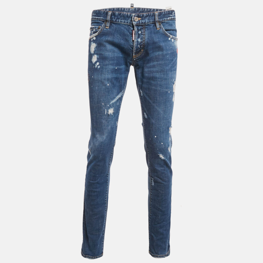 luxury-men-dsquared2-used-clothes-p1129342-001-1.jpg Dsquared2 Blue Distressed Denim Slim Fit Jeans XL Waist 35"