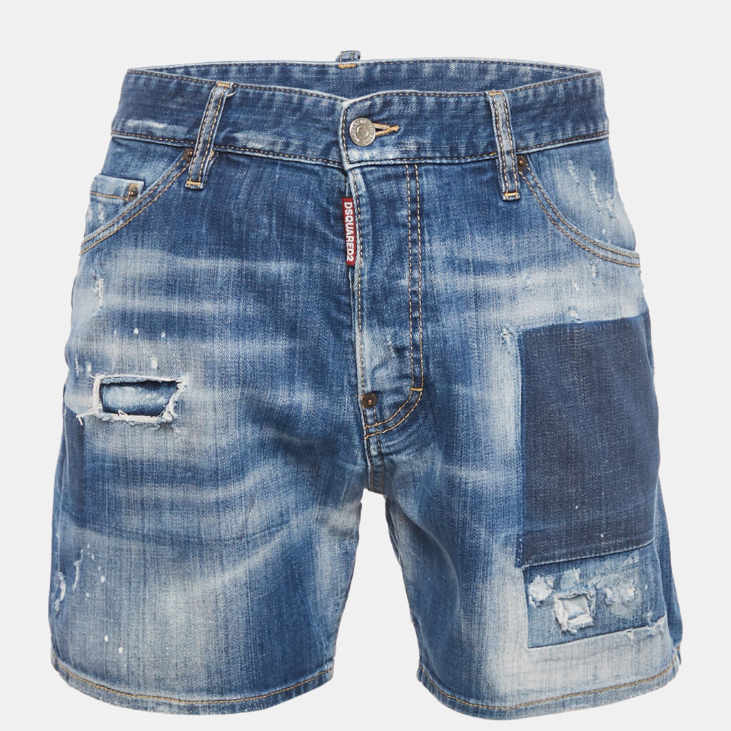 Dsquared2 Blue Distressed Denim Shorts L