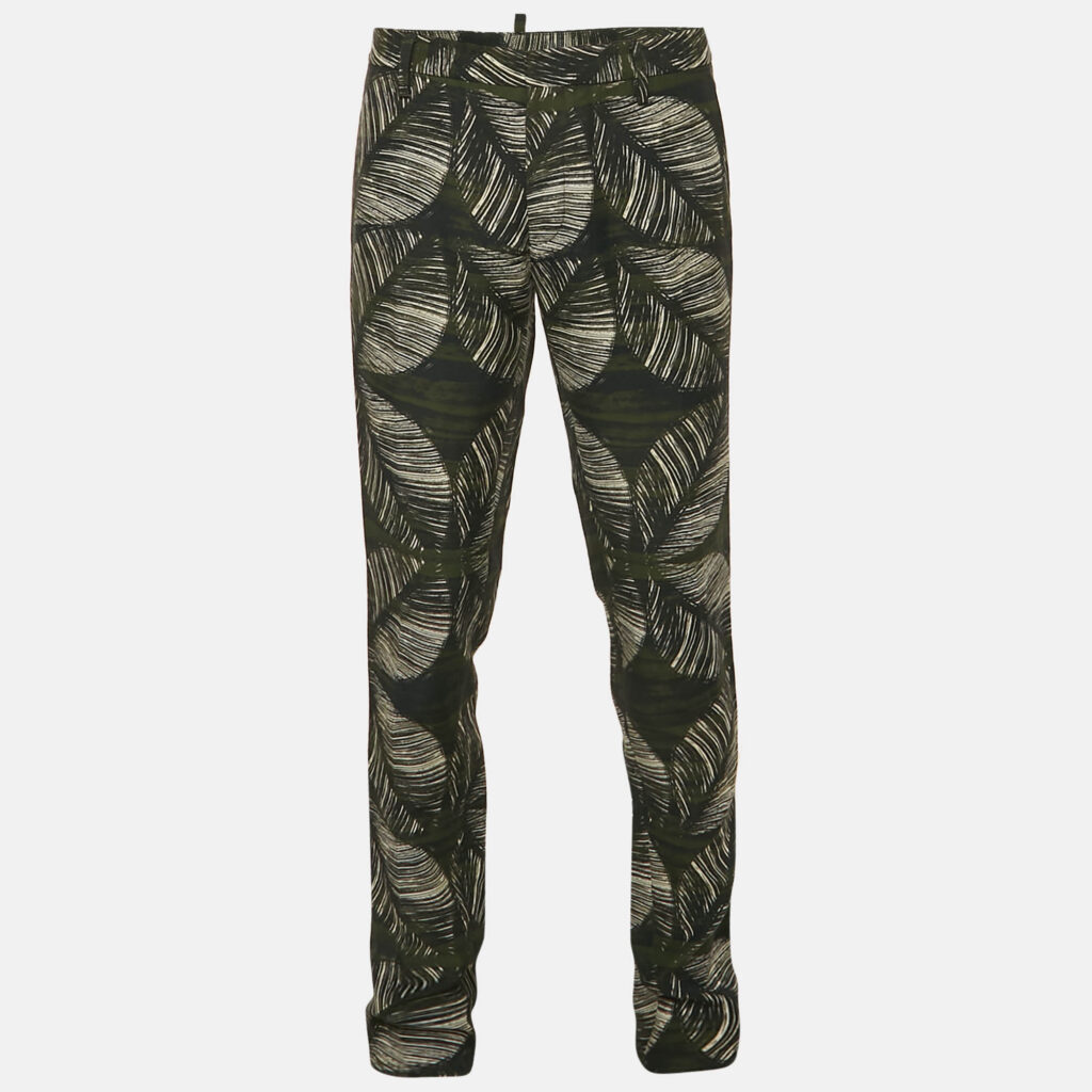 Dsquared2 Green Tropical Print Crepe Trousers L