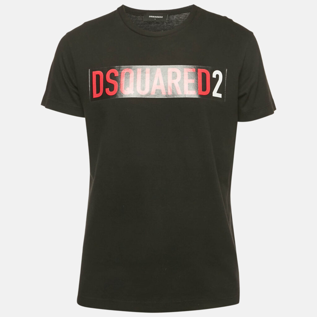 Dsquared2 Black Logo Print Jersey T-Shirt L