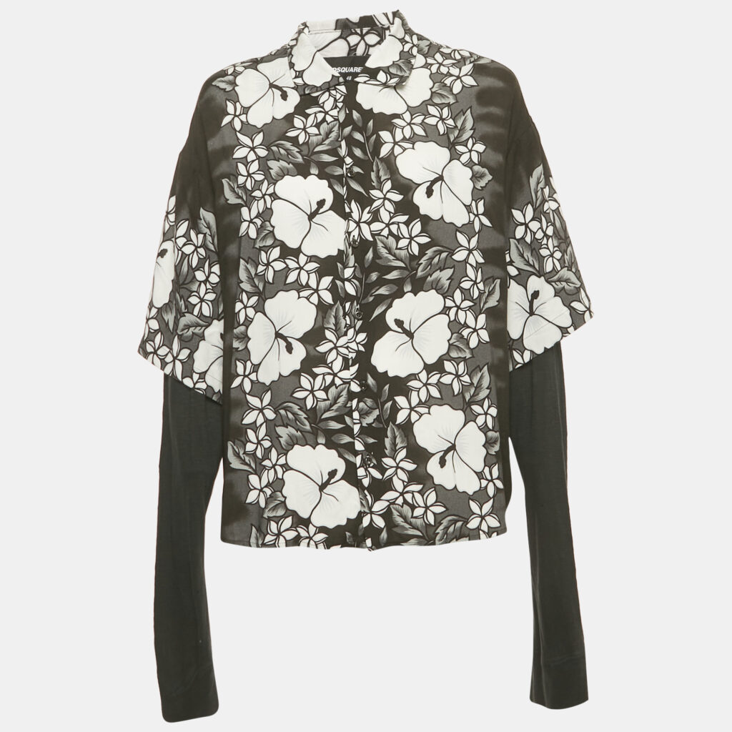 Dsquared2 Black Floral Print layered Blowing Drop Shirt M