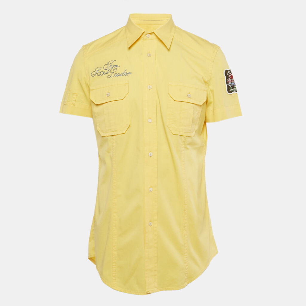 Dsquared2 Yellow Applique Cotton Short Sleeve Shirt L Dsquared2 Yellow Applique Cotton Short Sleeve Shirt L