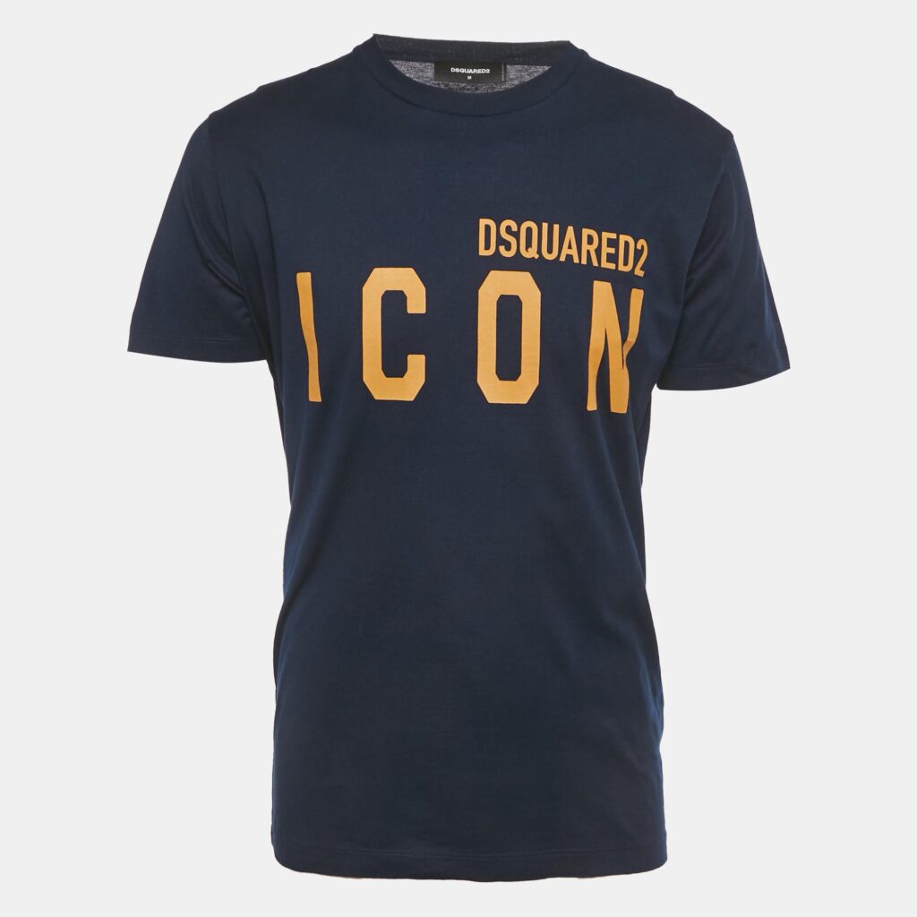 luxury-men-dsquared2-used-clothes-p1224690-001.jpg Dsquared2 Navy Blue Icon Print Jersey Cool Fit T-Shirt M