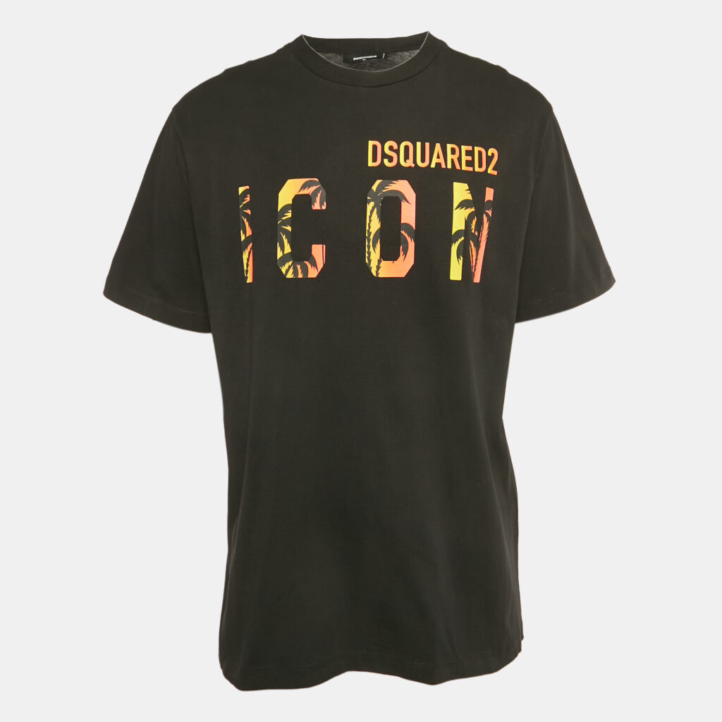 luxury-men-dsquared2-used-clothes-p1244794-001-1.jpg Dsquared2 Black Logo Print Jersey T-Shirt XL