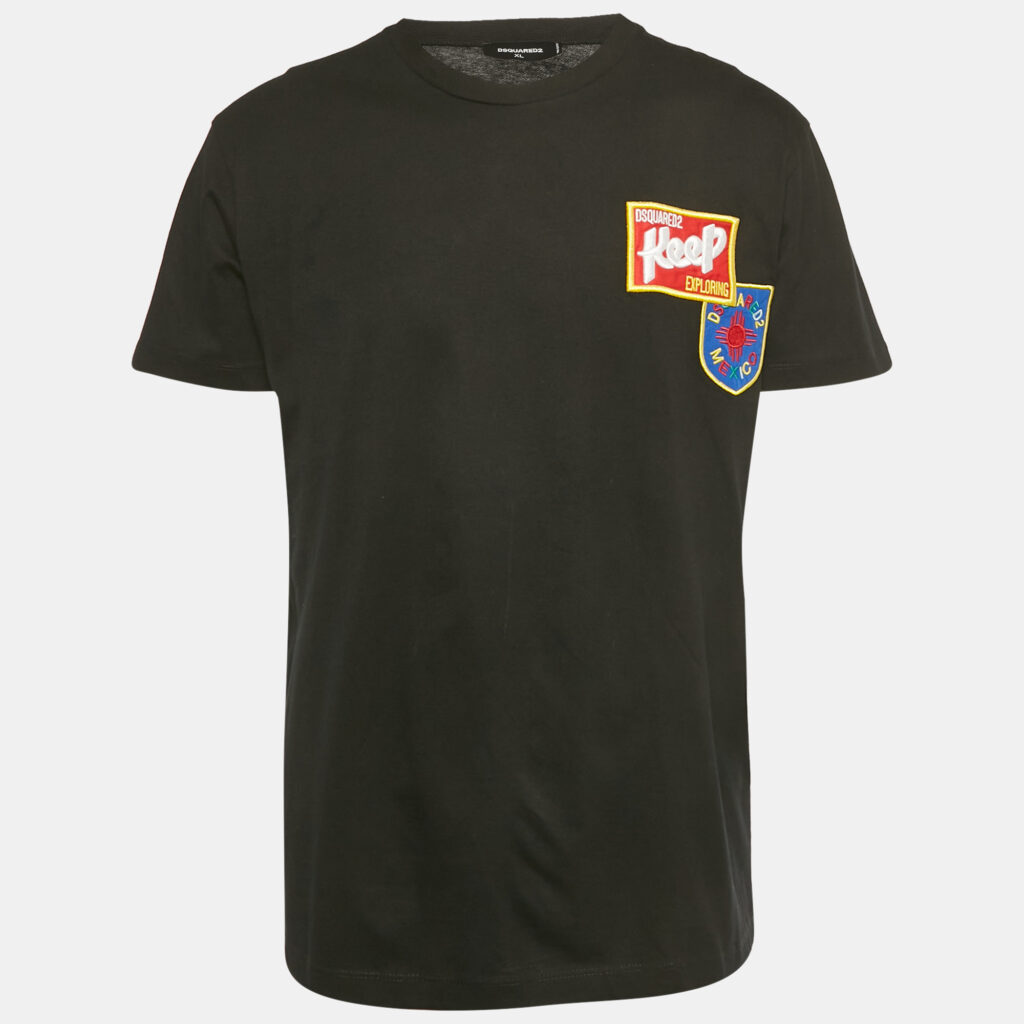 luxury-men-dsquared2-used-clothes-p1244800-004-1.jpg Dsquared2 Black Mexico Embroidered Jersey T-Shirt XL