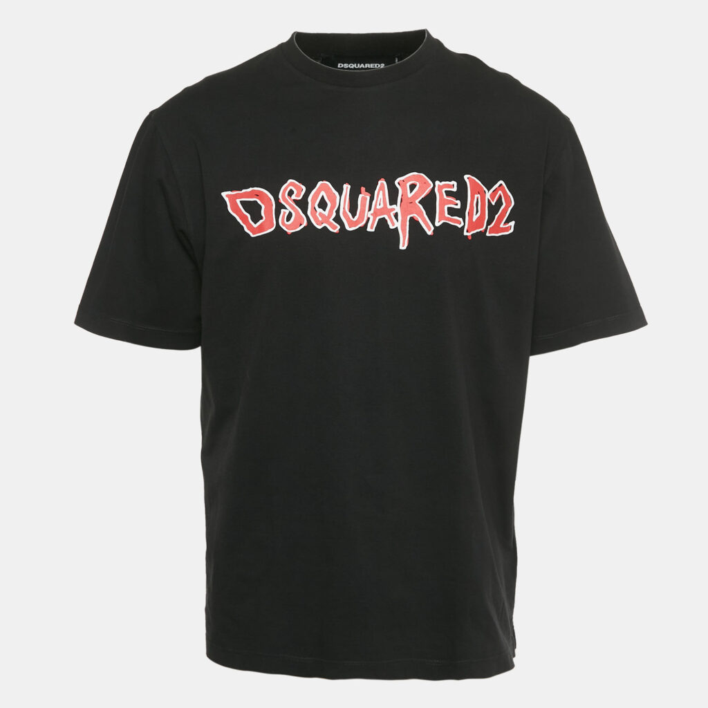 luxury-men-dsquared2-used-clothes-p1246044-001.jpg Dsquared2 Black Logo Print Cotton T-Shirt XL