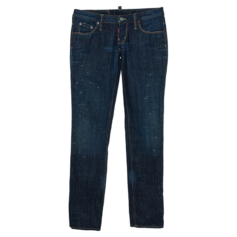 Dsquared2 Indigo Denim Paint Splatter Effect Straight Leg Jeans S