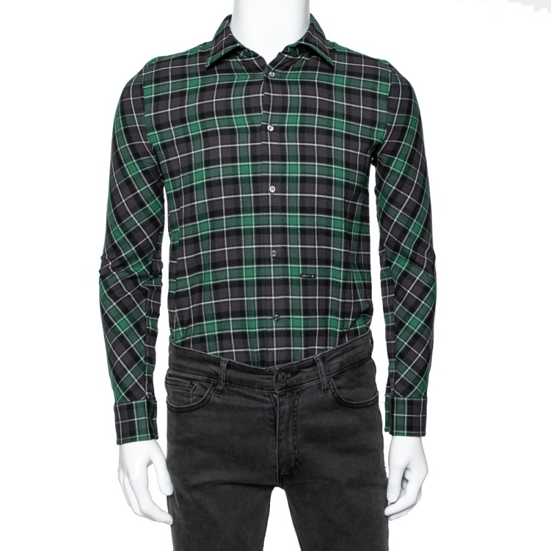 Dsquared2 Green & Grey Cotton Checked Flannel Shirt XS Dsquared2 Green & Grey Cotton Checked Flannel Shirt XS