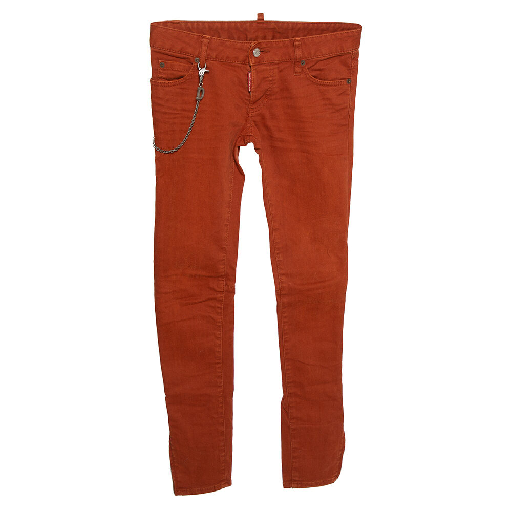 Dsquared2 Rust Orange Denim Chain Detail Slim Fit Jeans S Dsquared2 Rust Orange Denim Chain Detail Slim Fit Jeans S
