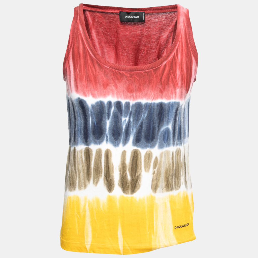 Dsquared2 Multicolor Tye-Dye Print Cotton Sleeveless T-Shirt L Dsquared2 Multicolor Tye-Dye Print Cotton Sleeveless T-Shirt L