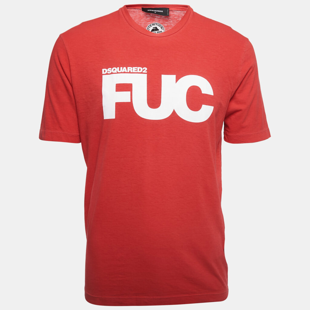 Dsquared2 Red Logo Print Cotton Crew Neck Half Sleeve T-Shirt M Dsquared2 Red Logo Print Cotton Crew Neck Half Sleeve T-Shirt M