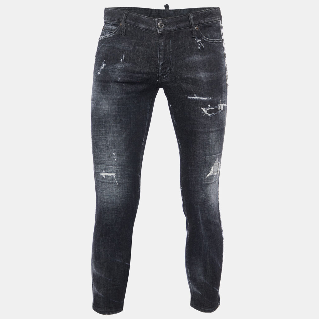 Dsquared2 Black Washed Denim Distressed Skinny Cropped Jeans L Dsquared2 Black Washed Denim Distressed Skinny Cropped Jeans L