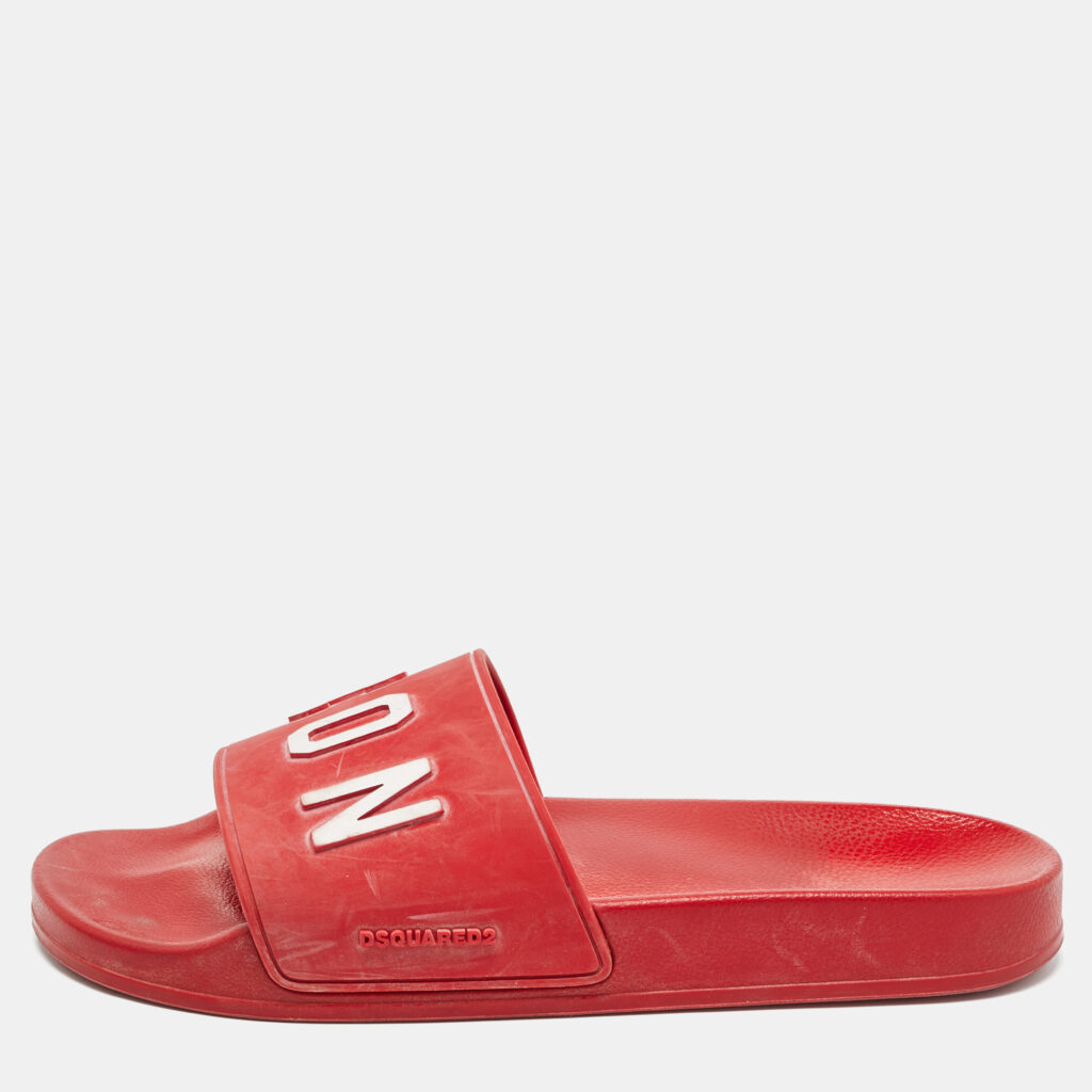 Dsquared Red Rubber Icon Embossed Beach Slides Size 41 Dsquared Red Rubber Icon Embossed Beach Slides Size 41