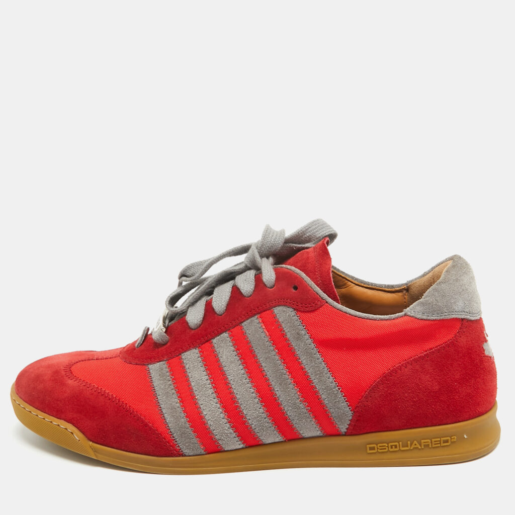 Dsquared2 Red/Grey Suede and Canvas Low Top Sneakers Size 41 Dsquared2 Red/Grey Suede and Canvas Low Top Sneakers Size 41
