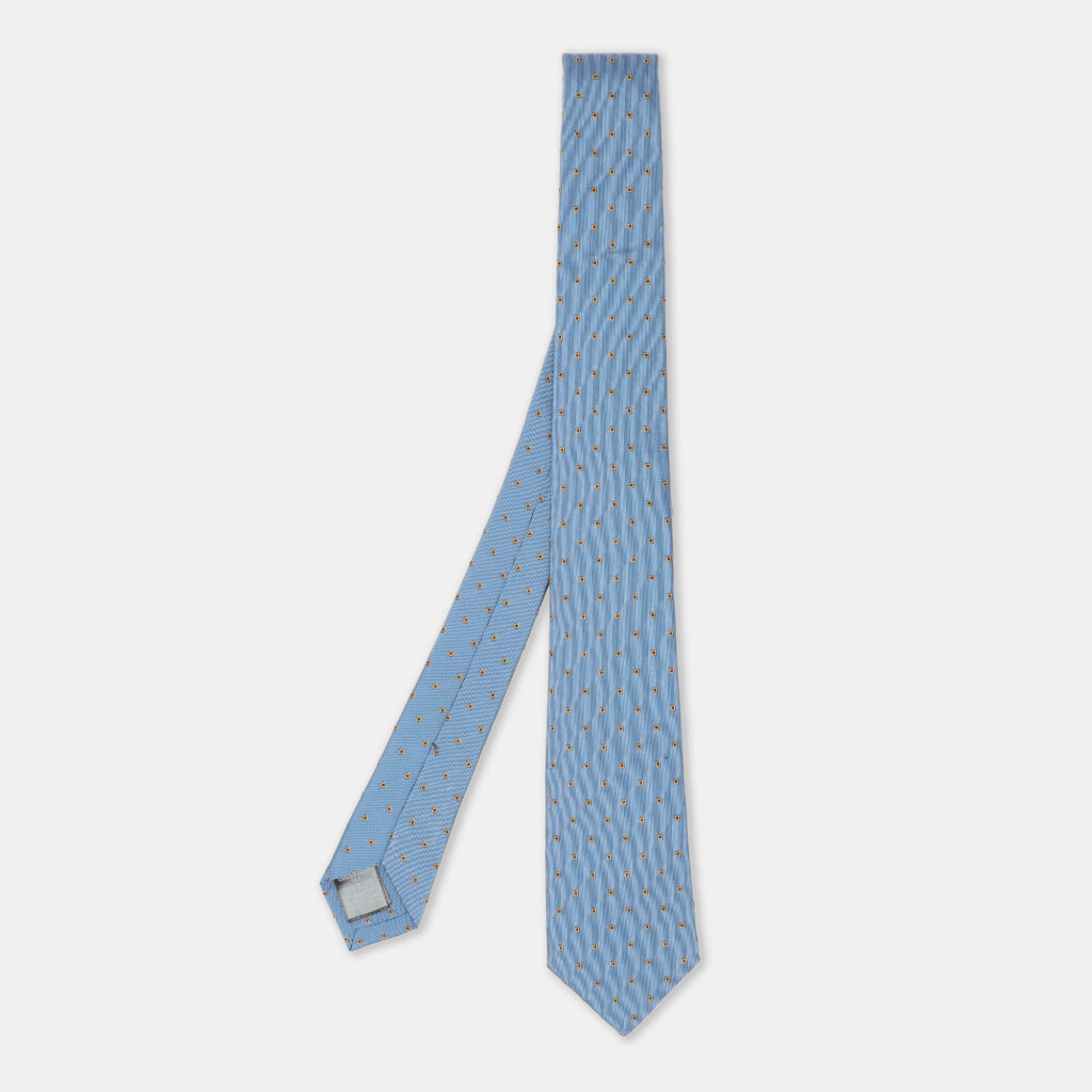 Dunhill Blue Micro Diamond Motif Embroidered Silk Tie Dunhill Blue Micro Diamond Motif Embroidered Silk Tie