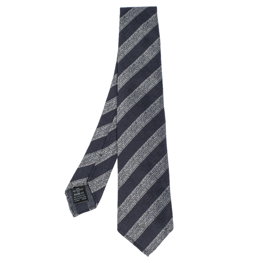 Dunhill Navy Blue Diagonal Stripe Mulberry Silk Jacquard Tie Dunhill Navy Blue Diagonal Stripe Mulberry Silk Jacquard Tie