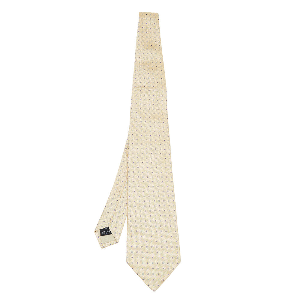 Dunhill Pale Yellow Micro Motif Silk Jacquard Tie