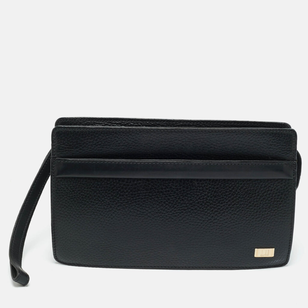 Dunhill Black Leather Zip Wristlet Pouch Dunhill Black Leather Zip Wristlet Pouch