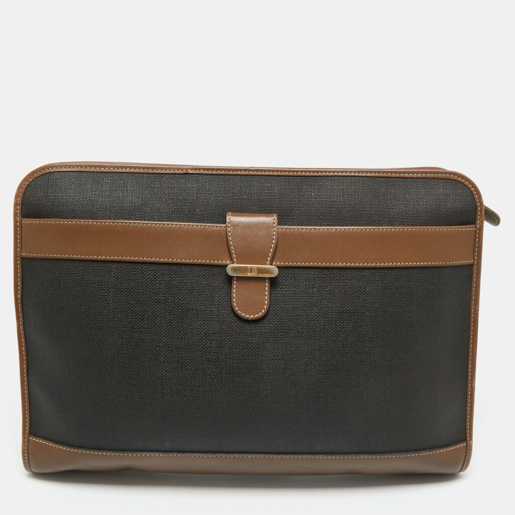 Dunhill Black/Brown Coated Canvas and Leather Document Pouch Dunhill Black/Brown Coated Canvas and Leather Document Pouch
