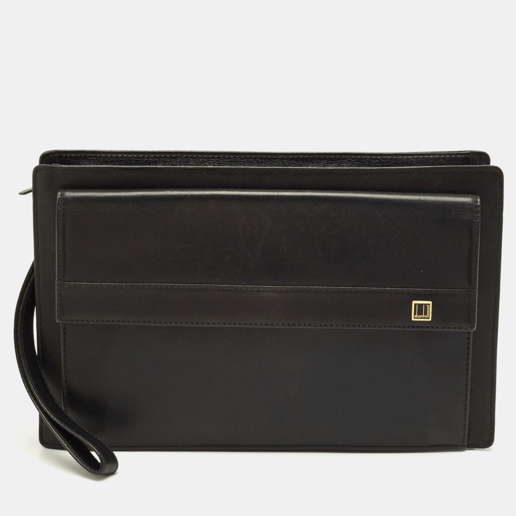 Dunhill Black Wristlet Leather Zip Pouch