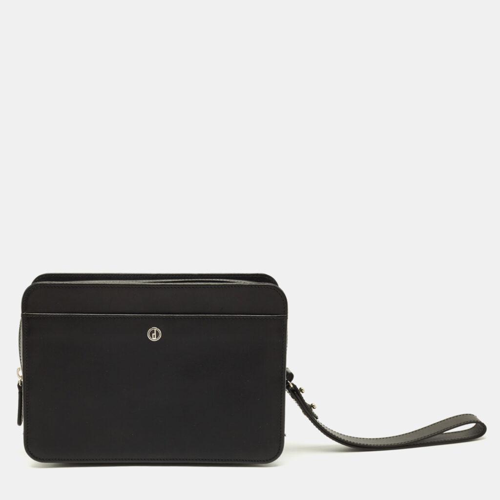 Dunhill Black Leather Zip Wristlet Pouch Dunhill Black Leather Zip Wristlet Pouch