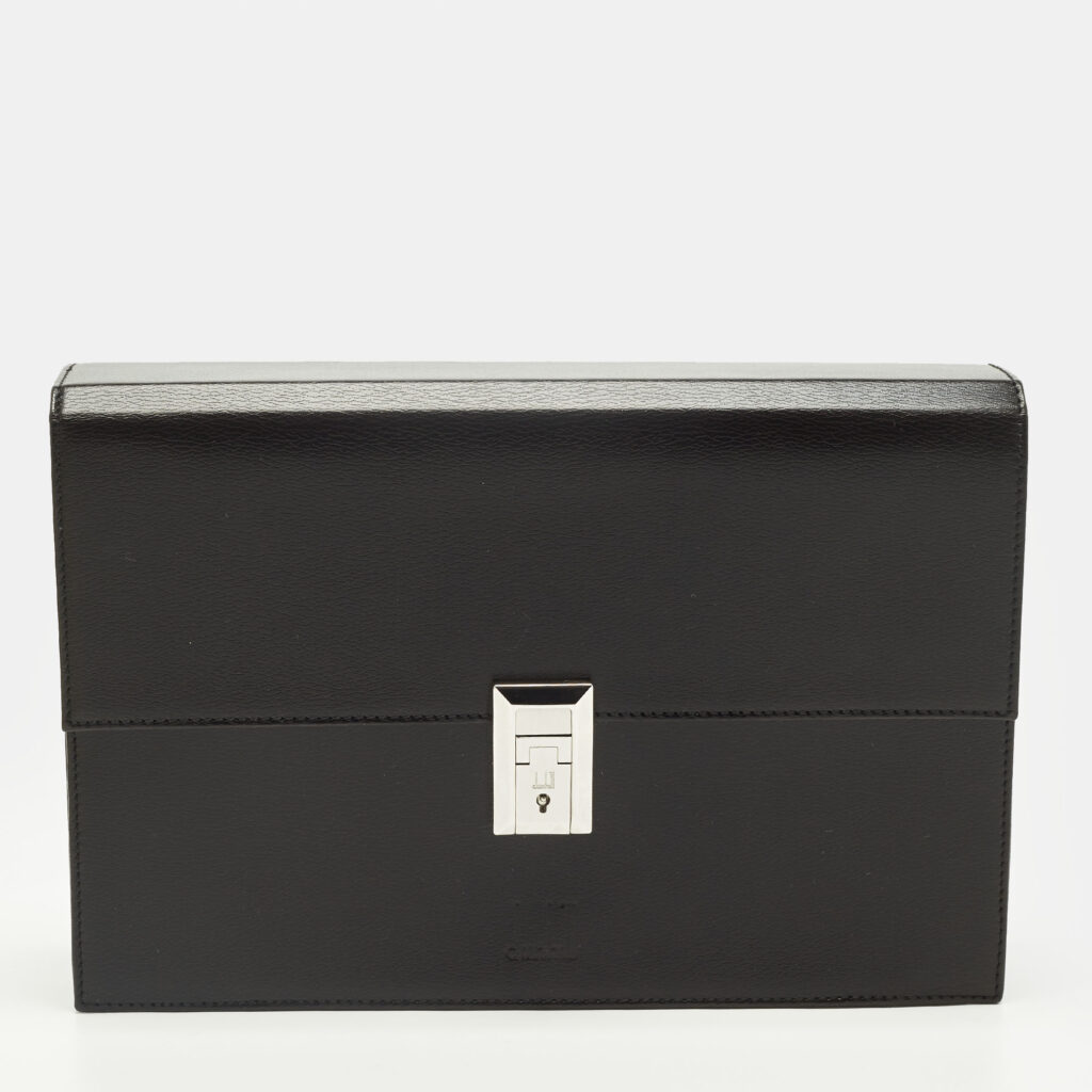 Dunhill Black Leather Wristlet Clutch