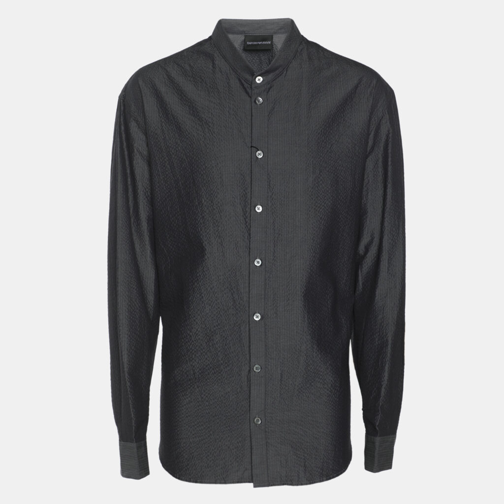 Emporio Armani Grey Textured Cotton Button Front Shirt XL Emporio Armani Grey Textured Cotton Button Front Shirt XL