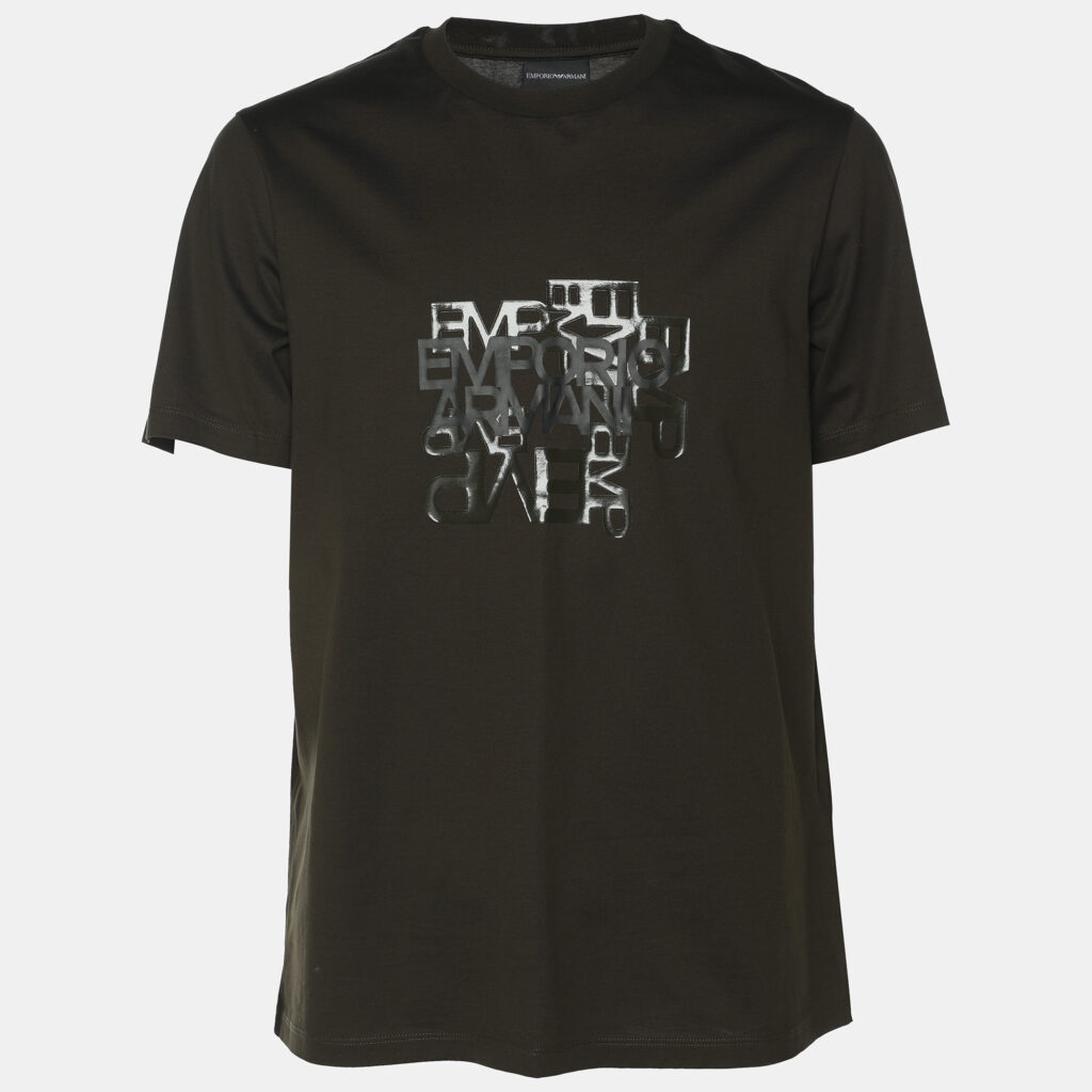 Emporio Armani Dark Olive Green Jersey Logo Print T-Shirt L Emporio Armani Dark Olive Green Jersey Logo Print T-Shirt L